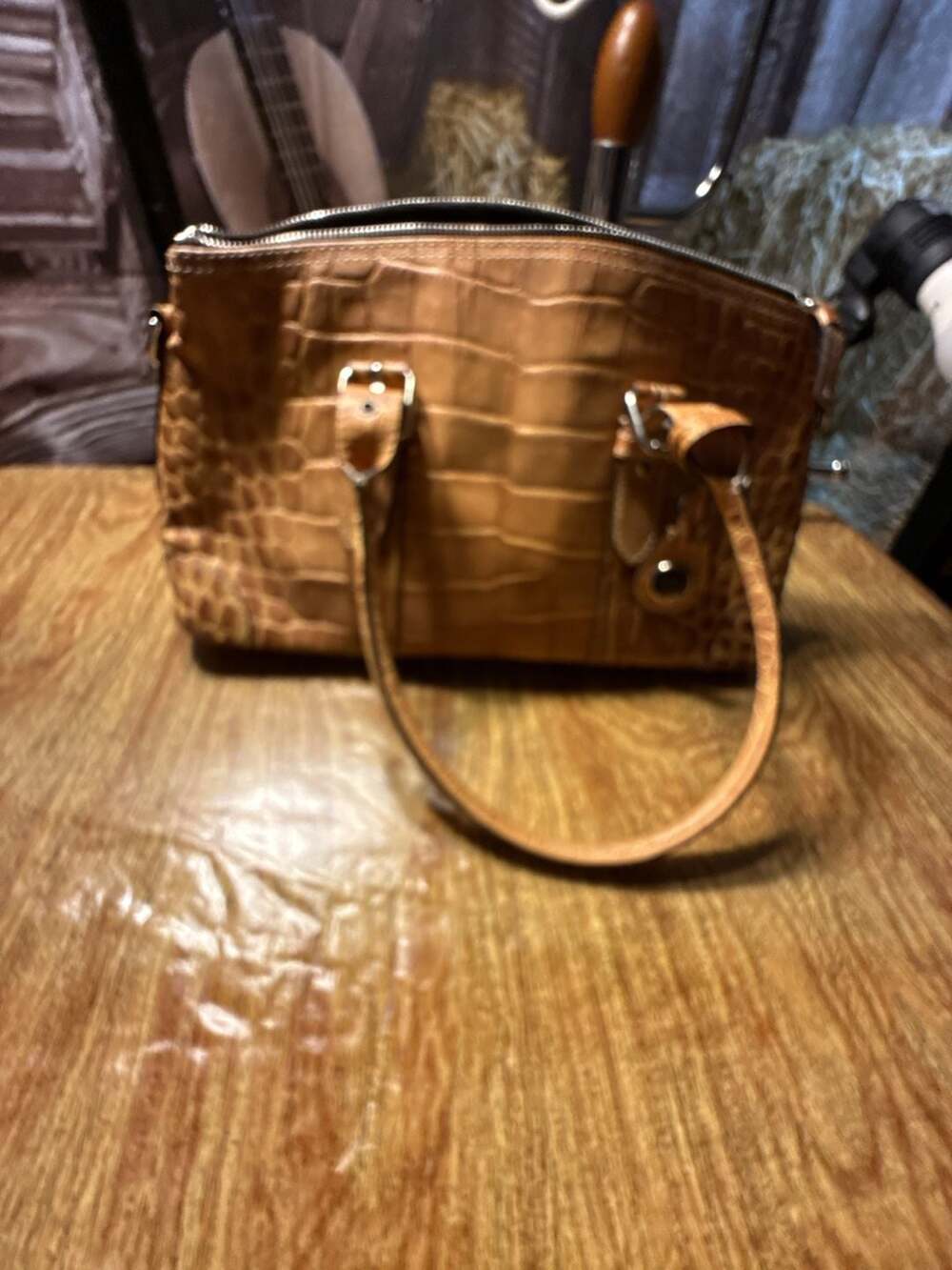 Dooney & Bourke Croco Embossed Leather Satchel Bag